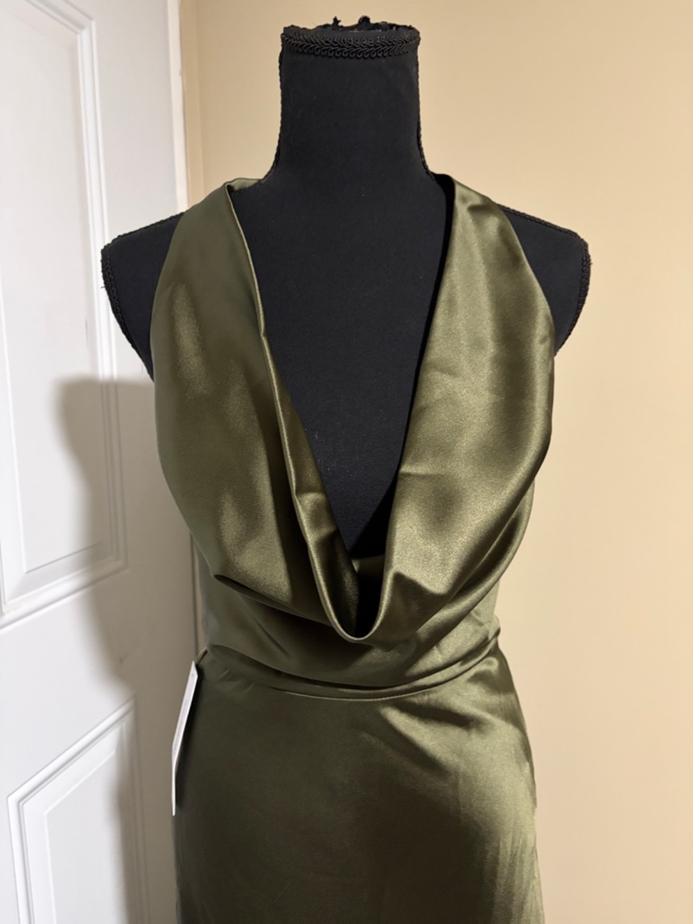 Princess Polly Iridescent Plunge Maxi Dress Olive Green. - Picture 2 of 12